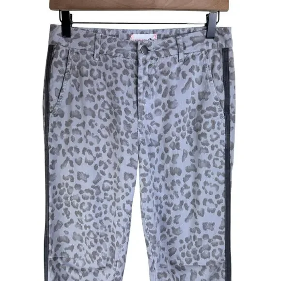 Sundry 24 Gray Leopard Print Seam Stripe Zipper Crop Ankle Twill Pants Pockets - Picture 3 of 9